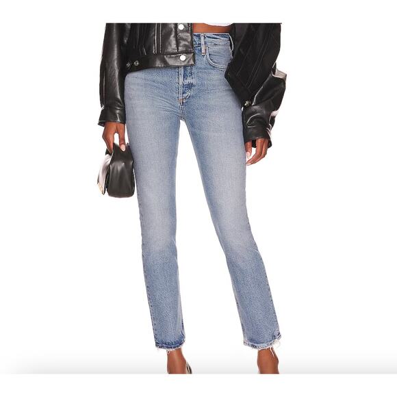 Agolde Denim - Agolde Womens Straight Jeans Riley Long 28 Cove Wash Blue Organic Cotton Hi Rise
